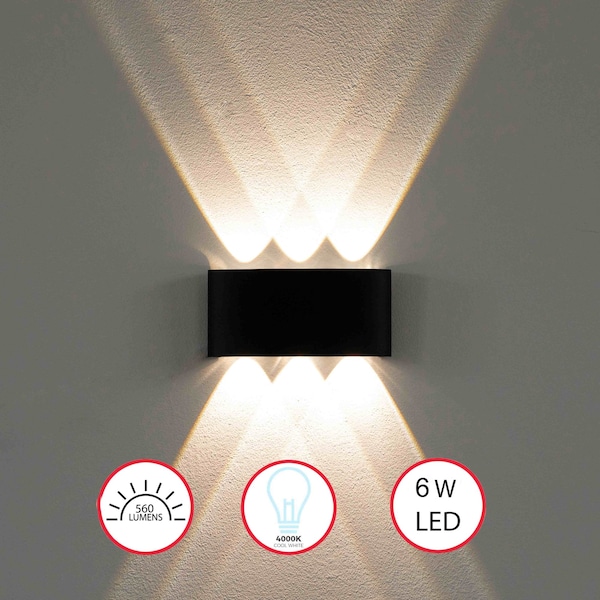 Quickway Imports Decorative Aluminum Wall Lamp for Indoors and Outdoors - 6W Cool White 4000K QI004493.BK.6W - main